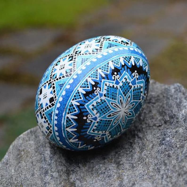 Hand-painted Turquoise Pysanka Egg, Ukrainian Easter Egg Ornament ...