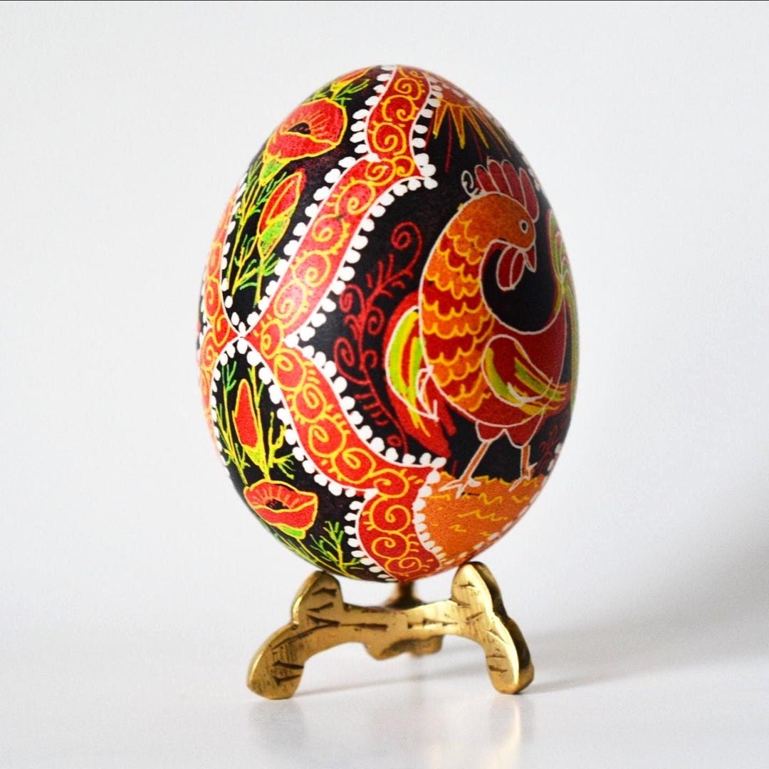 Handmade Ukrainian Pysanka Easter Egg, Red Poppies Rooster Batik Art - Etsy