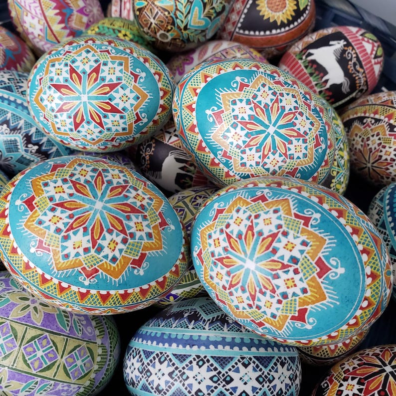 Hand Painted Turquoise Ukrainian Easter Egg, Pysanka Folk Art Eggs - Etsy