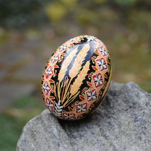 Hand panted Easter Pysanky eggs gift for Mom from daughter, traditional pysanka Ukrainian art egg with wheat, chicken egg shell ornaments