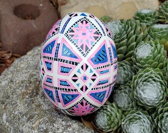 Hand painted egg ornament Pysanka Ukrainian Easter gift, batik art egg on real chicken eggshell handmade in Canada