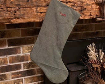 Handmade Christmas stocking, red and green holiday sock
