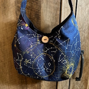 Moon purse, galaxy canvas crossbody bag, constellation hobo bag, handmade cloth sling bag, space theme bag