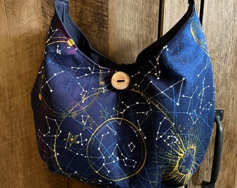 Handmade Galaxy Canvas Crossbody Bag: Constellation Hobo Bag