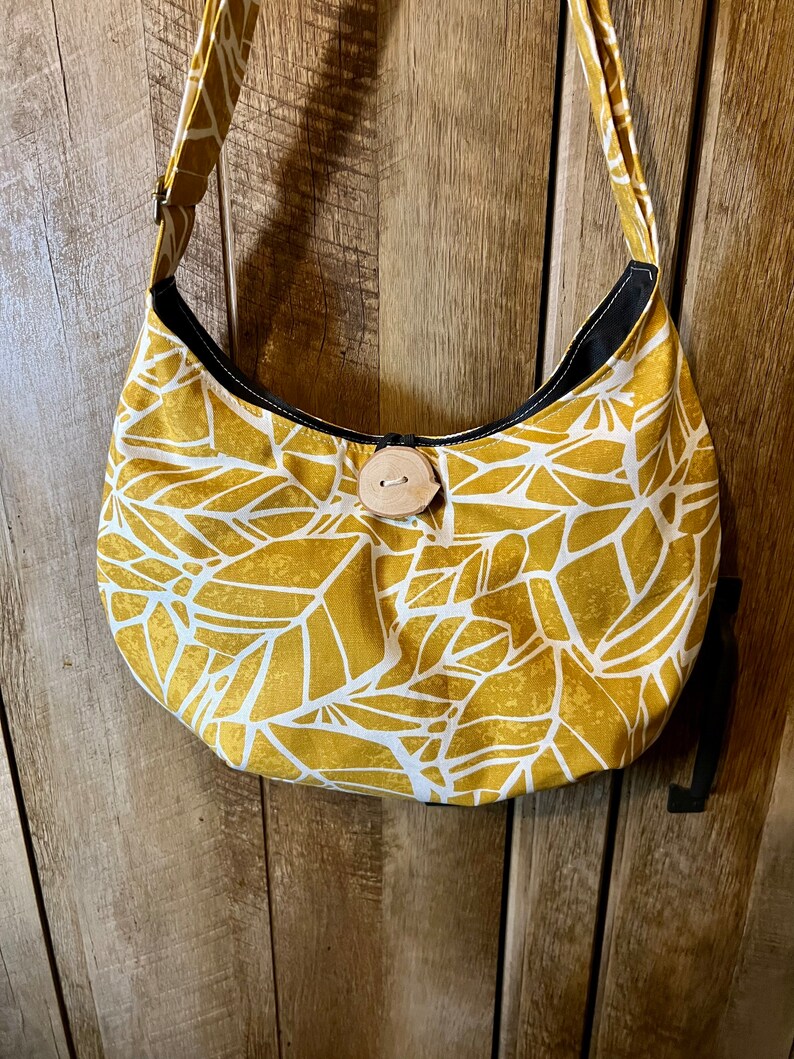 Honeycomb purse, crossbody bag, mustard yellow canvas purse, handmade cloth shoulder bag with pockets, birthday gift for friend image 2