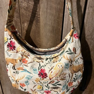 Woodland Canvas Crossbody Bag: Handmade Hobo Bag with Pockets