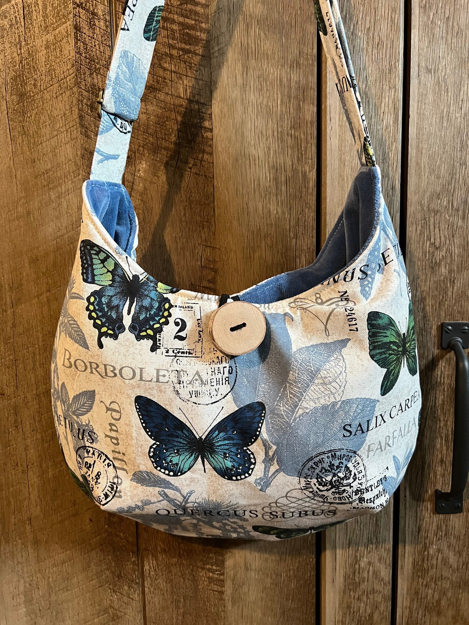 Blue Butterfly Crossbody Bag Hobo Style Purse Adjustable Etsy
