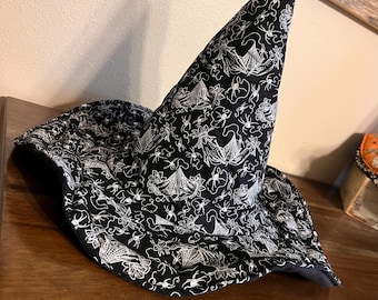 Black crochet spiderwebs Witch Hat: Quilted Cotton Costume Hat