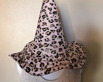 Pink leopard print Witch Hat: Quilted Cotton Costume Hat
