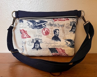 Americana crossbody purse: red white and blue canvas bag