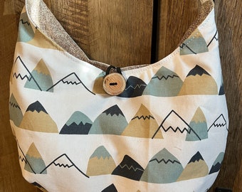 Mountain crossbody bag, canvas adjustable strap sling bag, blue mountain purse, cloth handbag, rugged mountain bag, crossbody tote, hobo bag