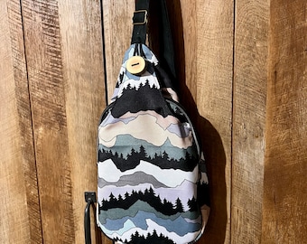 Mountain sling bag for women, green shoulder bag, durable lightweight sling backpack, birthday gift for wife, Mother’s Day gift for friend