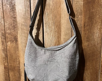 Gray Hobo bag, handmade canvas crossbody bag, linen sling bag, zipper closure handbag, 30th birthday gift for sister, gift for mom