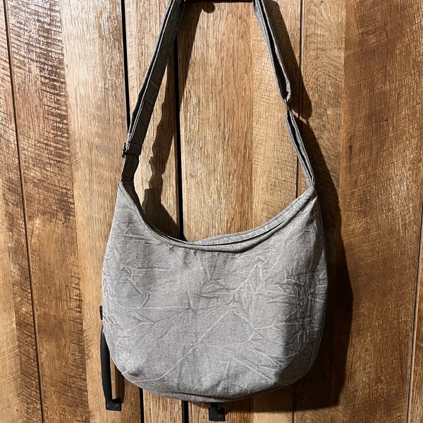 Gray Hobo bag, handmade canvas crossbody bag, linen sling bag, zipper closure handbag, 30th birthday gift for sister, gift for mom