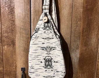Birch sling bag for men, birch bark canvas shoulder bag, durable sling backpack, 5th anniversary gift for wife, holiday gift for sister