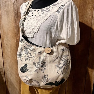 Halloween purse, canvas crossbody bag with bats frogs snakes, handmade gift for niece