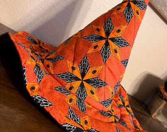 Orange quilt Witch Hat: Quilted Cotton Costume Hat with spiders