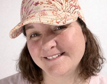 Handmade canvas hat: pink floral 5-panel baseball cap