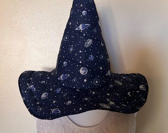 Celestial Witch Hat: navy blue Quilted Cotton Costume Hat