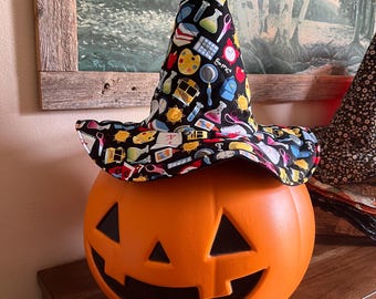 Teacher themed Witch Hat: Quilted Cotton Costume Hat. The perfect gift for your favorite spooky teacher
