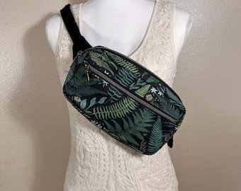 Green Fern Canvas Fanny Pack: Handmade Hipster belt Bag