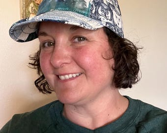 Handmade blue canvas hat: mountain flower 5-panel baseball cap