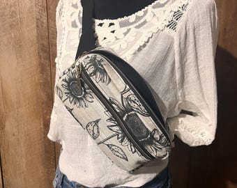 Sunflower Canvas Fanny Pack: Handmade Hip Sling belt Bag