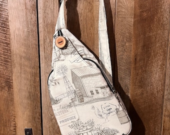 Farmhouse sling bag,  canvas shoulder bag, durable lightweight sling backpack, Mother’s Day gift for wife, 50th birthday gift for mother