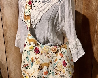 Woodland Canvas Crossbody Bag: Handmade Boho Hippie Purse