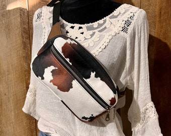 Western hip bag, cow fanny pack, imitation cowhide sling bag for women, 25th birthday gift for niece, handmade Christmas gift for mom