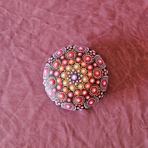 Red Mandala Stone – Hand Painted Dot Art Rock – Spiritual Home Decor – Zen Gift – Boho Accent – Meditation Stone – Unique Mandala Gift