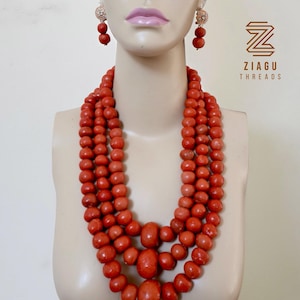 New Coral Bead Necklace, Faux Coral Bead Necklace, Nigerian Wedding Beads, Bamboo Coral, Nigerian Coral Beads, Igbo Traditional Necklace