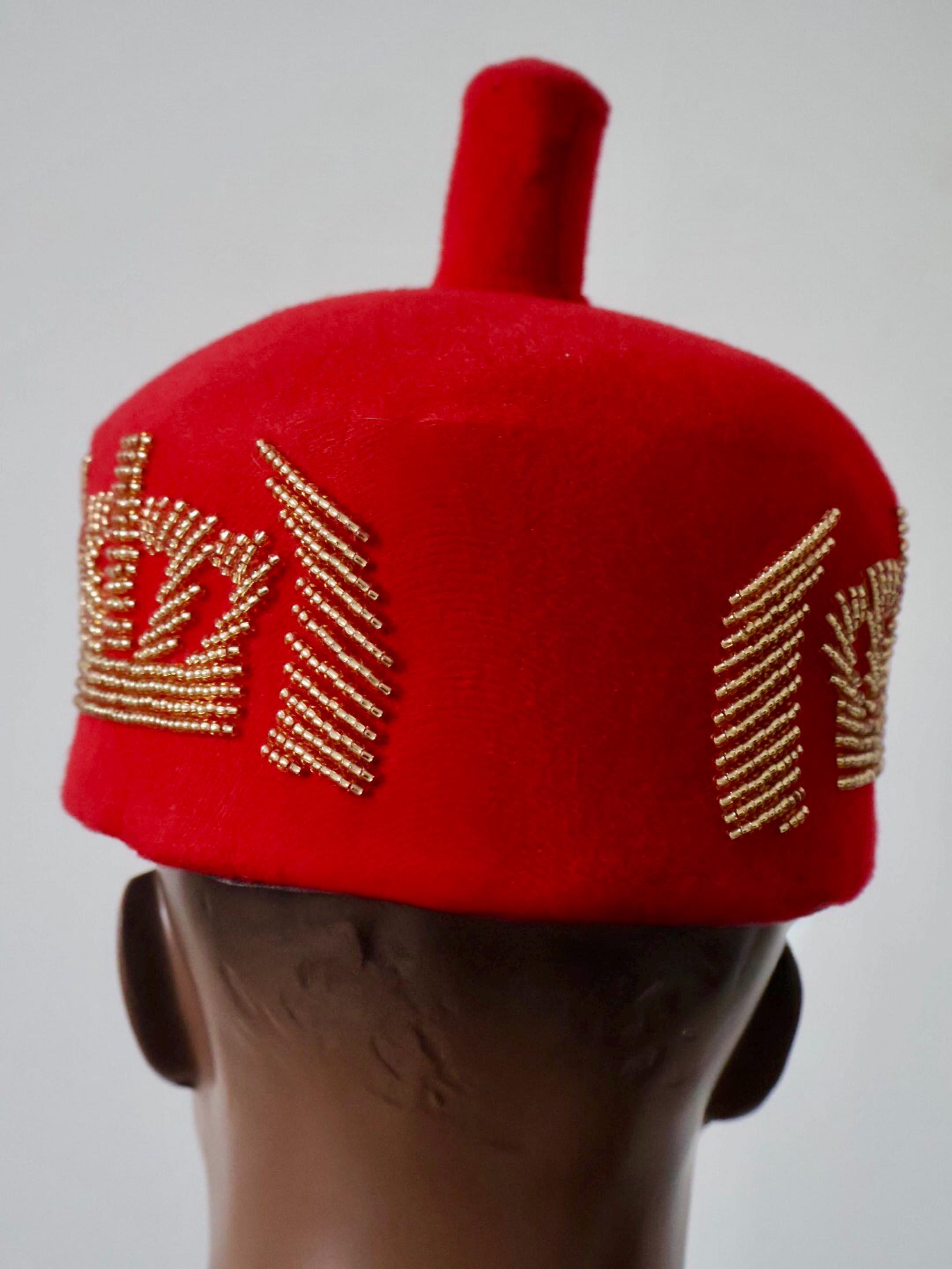 Igbo Red Velvet Chieftaincy Cap, Gold Beadwork Nigerian Hat - Etsy