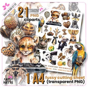 Party Animals Party in Gold & Schwarz Set 02 - 21 PNG ClipArt und A4 Blatt zum Schneiden