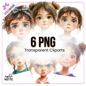 Babygezichtjes met emoties - 6 PNG-clipart - Aquarelportretten Kleine Emoties | Artianette