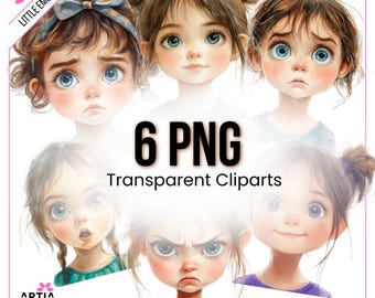 Babygesichter mit Emotionen - 6 PNG-Cliparts - Aquarellporträts Kleine Emotionen | Artianette