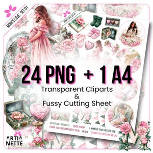 Conjunto de clipart de amor de mãe - Gravidez, bebê e flores - PNG digital | Artianette