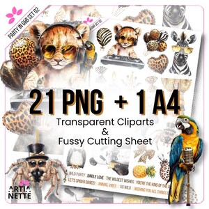 Fêtes d'animaux en or et noir, ensemble 02 - 21 images clipart PNG et feuille A4 à découper