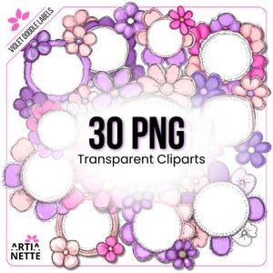 Violette Blumen-Doodle-Etiketten und Rahmen PNG - 30 PNG-ClipArt