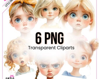 Babygesichter mit Emotionen - Blondinen - 6 PNG Cliparts - Aquarellportraits Kleine EmotionenArtianette