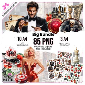 Colección digital Noche de casino | Serie Pasiones Masculinas | Kit de scrapbooking de casino | Clipart masculino | Artianette