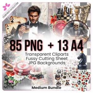 Colección digital Noche de casino | Serie Pasiones Masculinas | Kit de scrapbooking de casino | Clipart masculino | Artianette