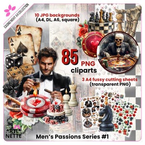 Casino Night Digital Collection | Men's Passions Series | Casino Scrapbooking Kit | Masculine Clipart | Artianette