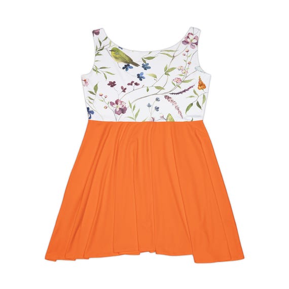 orange floral skater dress Women's Dress Orange Multi-floral Tying shoulders Mini Skater Dress - US 4