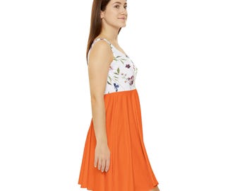Floral Print Skater Dress: Bohemian Orange Party Dress