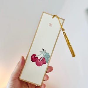 Marcapáginas original de cereza, acuarela estilo chino, tarjeta de regalo, adorno de borla, regalo único para amigos, regalo personalizado, regalo para ella
