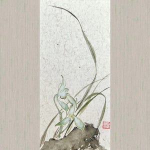 伝統的な中国絵画蘭石、手作りインク、禅壁装飾画、東洋芸術ギフトポストカード