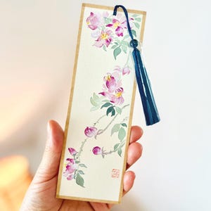 Marque-page fait main, style vintage, Chinois aquarelle, marque-page personnalisé, ornement avec pompon, cadeau unique, cadeau pour maman,