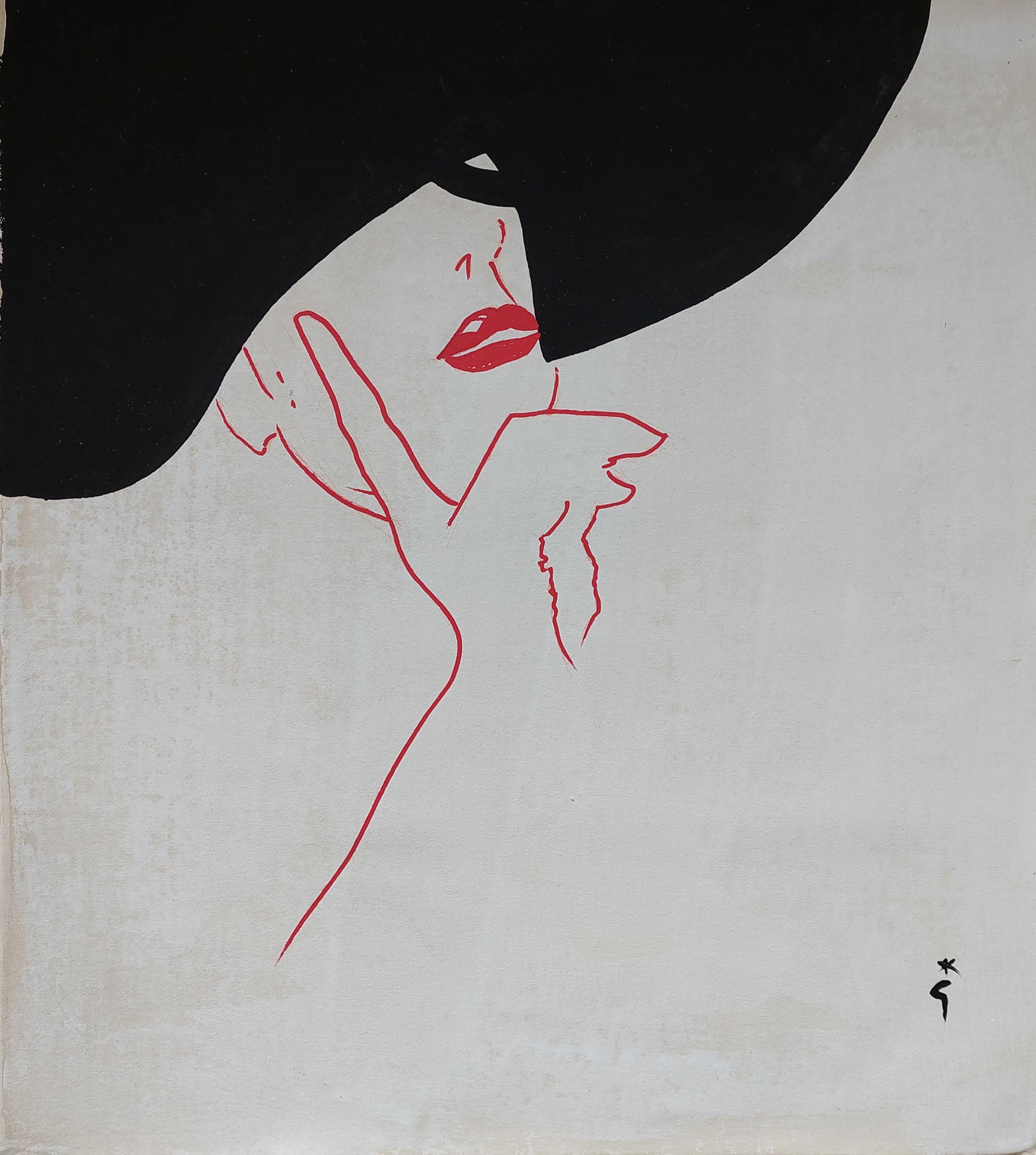 René Gruau Signed French Illustration Painting on Canvas - Fashion Illustration Art