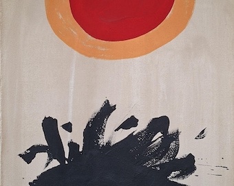 Pintura al óleo vintage firmada por Adolph Gottlieb, arte abstracto del expresionismo americano.